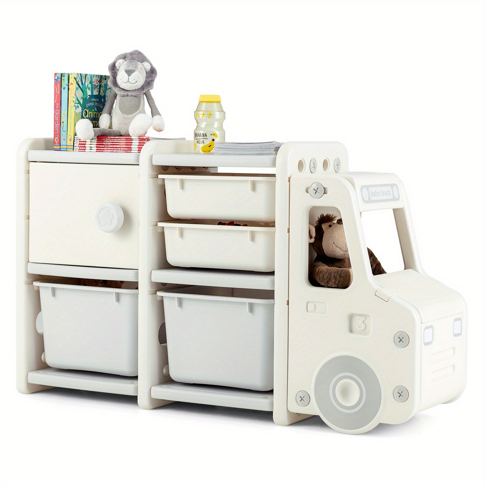 LIFEZEAL Truck-Shaped Youngsters Storage Organizer with Removable Bins & Drawers, HDPE Plastic Cabinet for Youngsters - Beige & Playroom Furniture, 43.5\