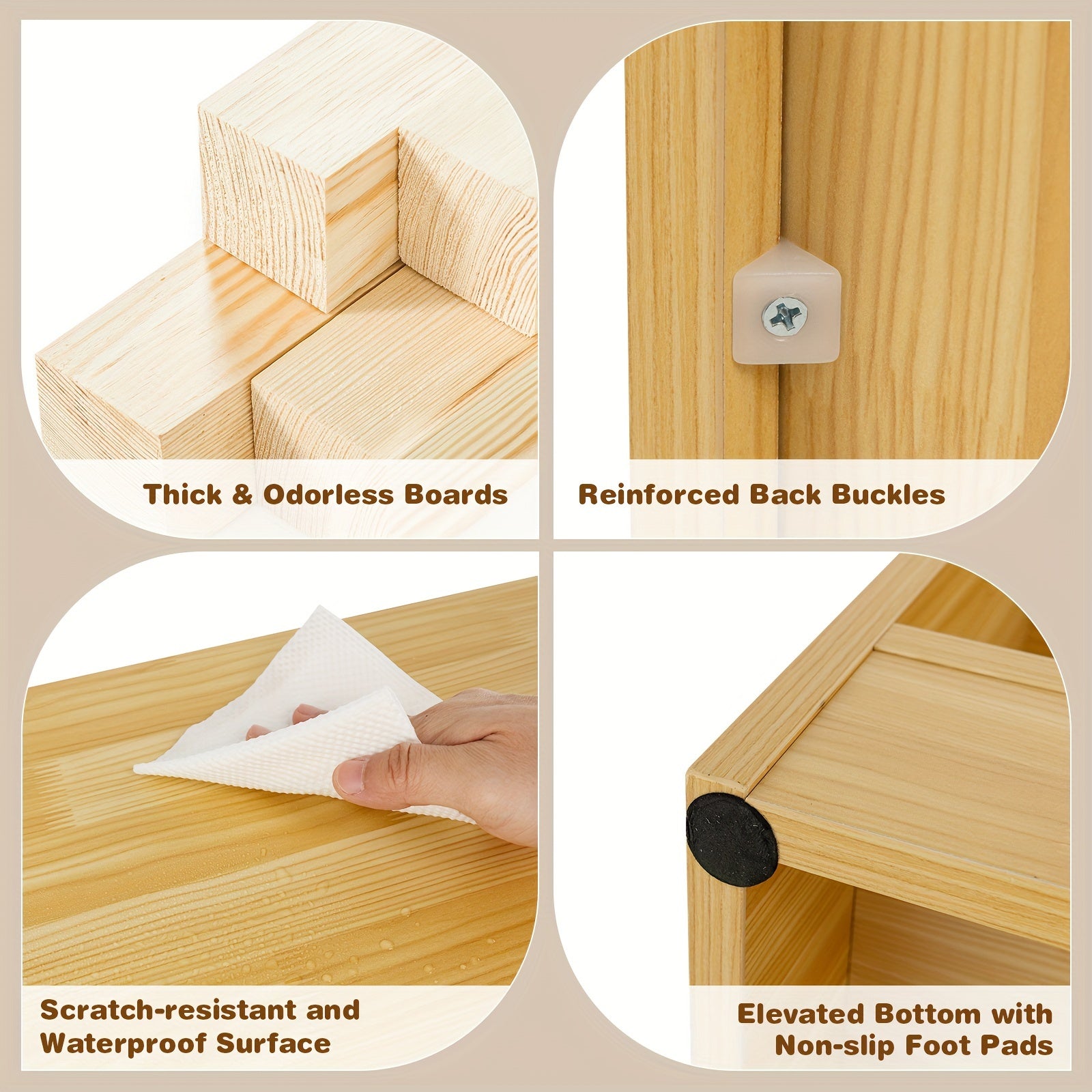 Beige Wooden Storage Cabinet with 2 Shelves And 5 Cubes., Storage Box