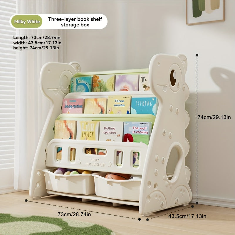 Multi-Layer Bookshelf Children's Multi-Layer Picture Book Shelf, Multifunctional Bookshelf and Storage 2-in-1, Suitable for Living Room, Bedroom, and Kids' Room, Easy to Install, Dinosaur Design