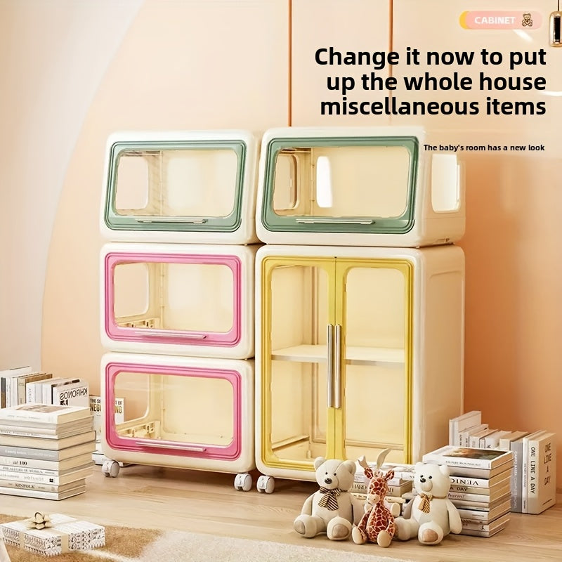 A Multifunctional Storage Cabinet for Miscellaneous Item Organization, A Wheeled And Movable Shelf with Multiple Stackable Layers, Featuring A Colorful And Cute Style with Dust-proof Storage.
