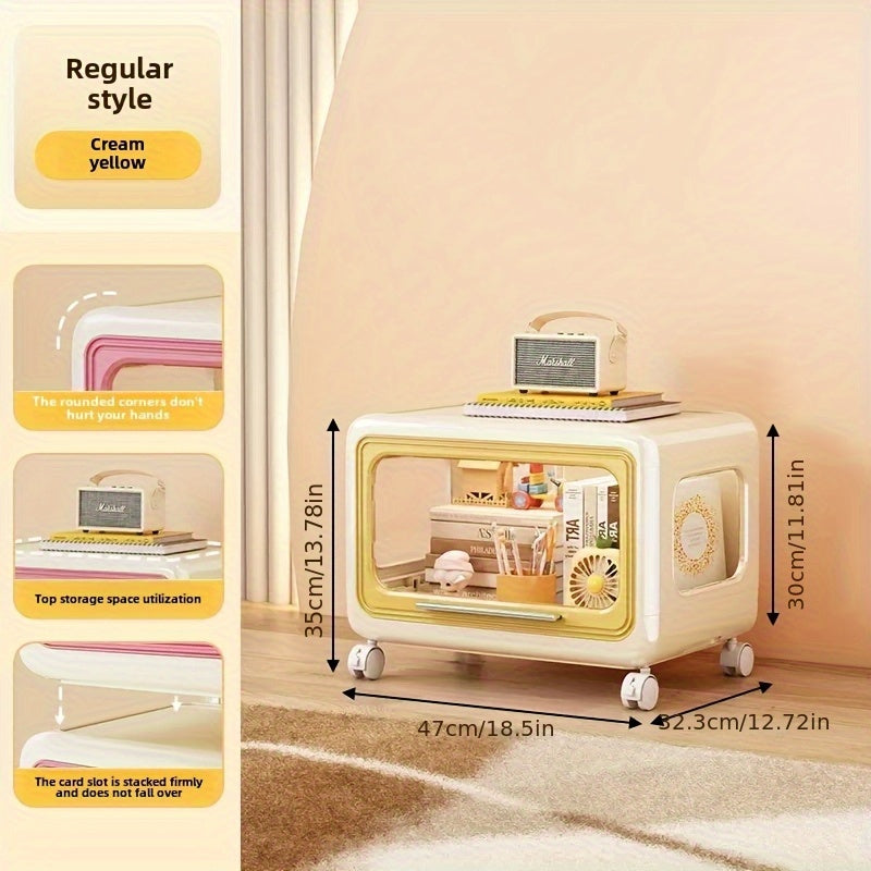 A Multifunctional Storage Cabinet for Miscellaneous Item Organization, A Wheeled And Movable Shelf with Multiple Stackable Layers, Featuring A Colorful And Cute Style with Dust-proof Storage.