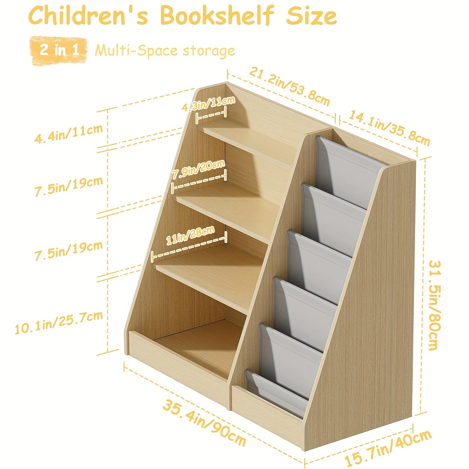 Multi Functional Children's Bookshelf And Toy Storage Cabinet -6-story Trapezoidal Frame, Easy to Assemble, Suitable for Bedrooms, Living Rooms, Game Rooms, Offices, Schools, Storage Racks, Children's Bookcases, Newspaper Racks, Minimalist Design