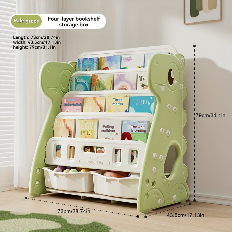 Multi-Layer Bookshelf Children's Multi-Layer Picture Book Shelf, Multifunctional Bookshelf and Storage 2-in-1, Suitable for Living Room, Bedroom, and Kids' Room, Easy to Install, Dinosaur Design