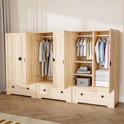 Bonnlo Freestanding Wide Armoire Wardrobe Closet with Shelves, Hanging Rod And Drawers for Bedroom