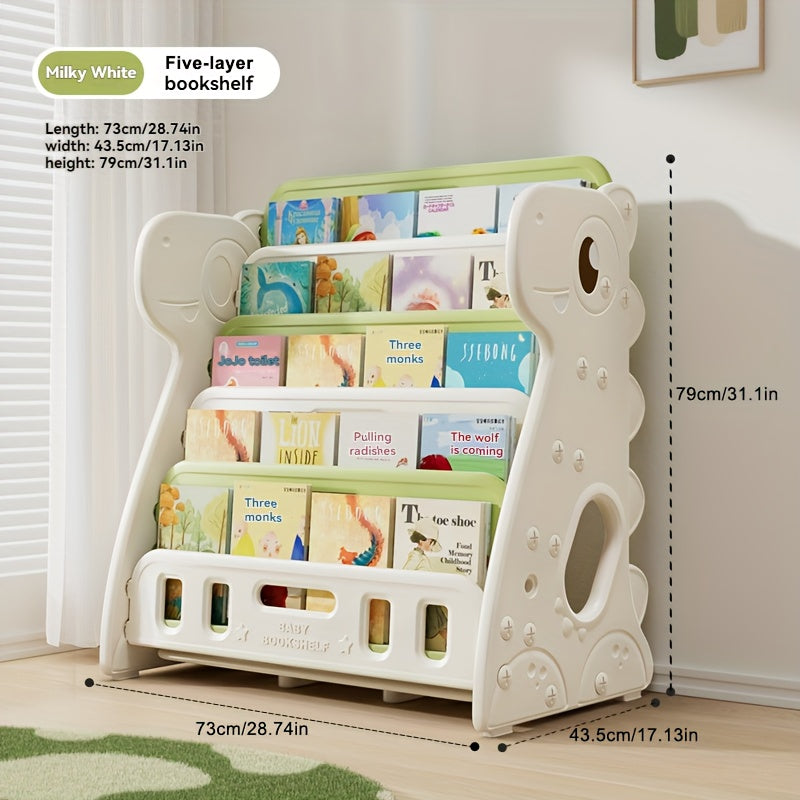 Multi-Layer Bookshelf Children's Multi-Layer Picture Book Shelf, Multifunctional Bookshelf and Storage 2-in-1, Suitable for Living Room, Bedroom, and Kids' Room, Easy to Install, Dinosaur Design