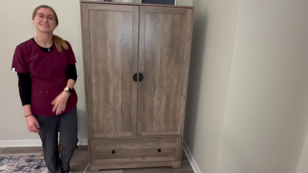 Bonnlo Freestanding Wide Armoire Wardrobe Closet with Shelves, Hanging Rod And Drawers for Bedroom