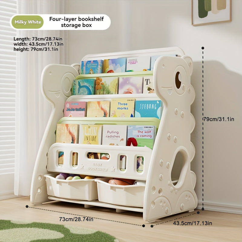 Multi-Layer Bookshelf Children's Multi-Layer Picture Book Shelf, Multifunctional Bookshelf and Storage 2-in-1, Suitable for Living Room, Bedroom, and Kids' Room, Easy to Install, Dinosaur Design