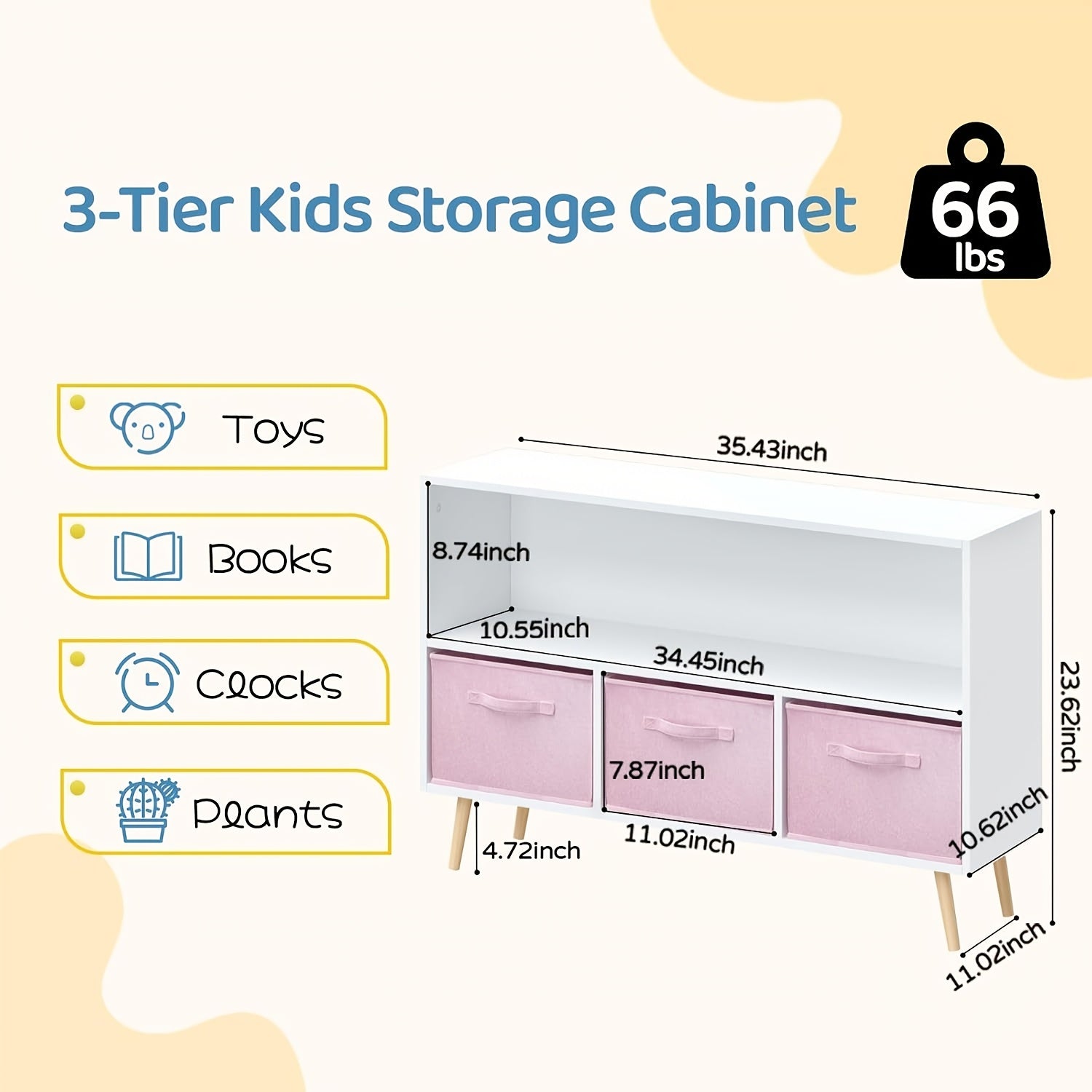 Kids Bookcase & Bookshelf with 3 Collapsible Fabric Drawers - ' Toy Storage Shelf & Book Display, Multi-Shelf Cubby Organizer for ' Room, Playroom, - Durable Children's Furniture (Space-Saving)
