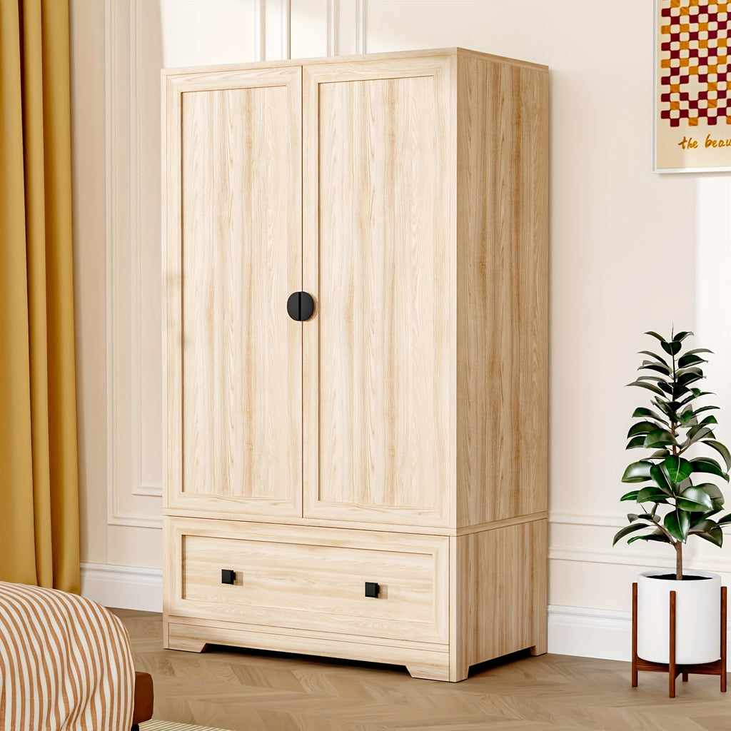 Bonnlo Freestanding Wide Armoire Wardrobe Closet with Shelves, Hanging Rod And Drawers for Bedroom